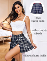 Avidlove Karierter, plissierter A-Linien-Minirock mit hoher Taille und Gummiband